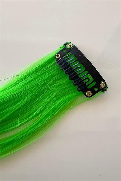 Neon Renk Yan Çıt Çıt Postiş /Yeşil Renk Dalgalı / 45 Cm