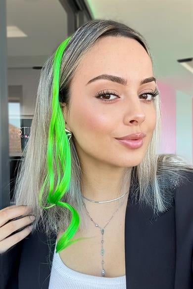 Neon Renk Yan Çıt Çıt Postiş /Yeşil Renk Dalgalı / 45 Cm