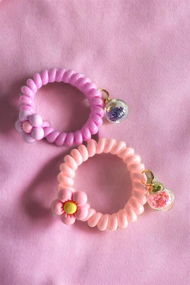 Pembe Renk 2´li Çiçek Detaylı Helezon Toka