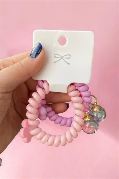 Pembe Renk 2´li Çiçek Detaylı Helezon Toka