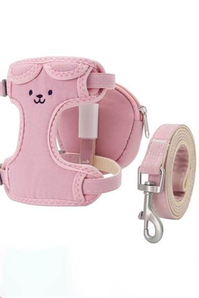 Pembe Renk Ayıcık Figürlü Çanta Detaylı Bel Göğüs Ayarlanabilir Kedi/Köpek Tasma