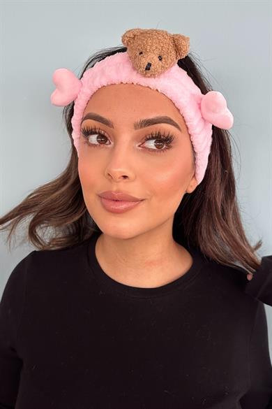 Pembe Renk Ayıcık Figürlü Peluş Saç Bandı