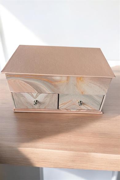 Pembe Renk Ayna Detaylı Bölmeli Çekmeceli Takı Organizeri