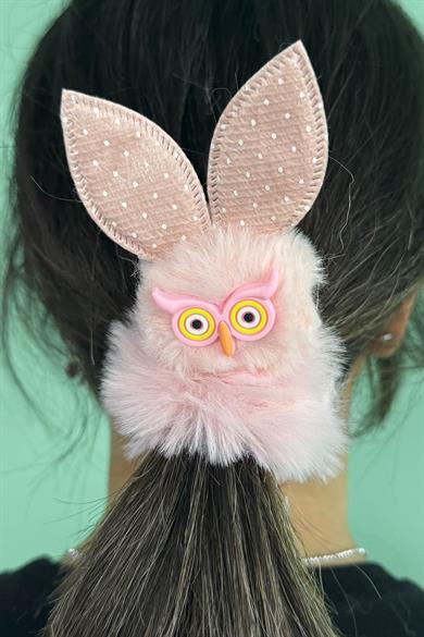 Pembe Renk Baykuş Figürlü Peluş Simit Toka