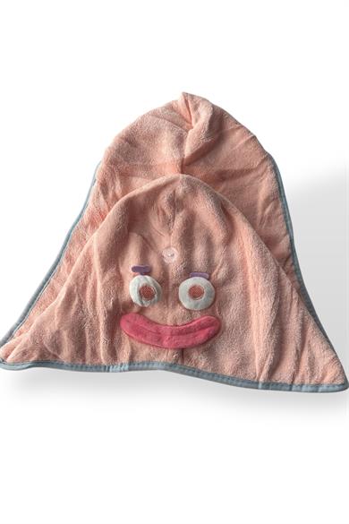 Pembe Renk Canavar Figürlü Saç Havlusu/ Bonesi Lastikli