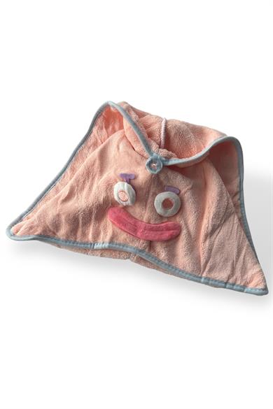 Pembe Renk Canavar Figürlü Saç Havlusu/ Bonesi Lastikli