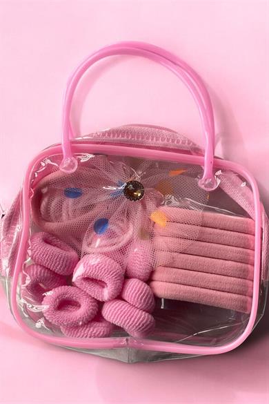 Pembe Renk Çantalı Havlu Toka Set