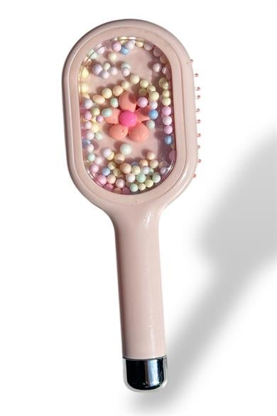 Pembe Renk Çiçek Detaylı Saç Tarama Fırçası/ Tarak
