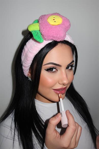 Pembe Renk Çiçek Figürlü Peluş Saç Bandı