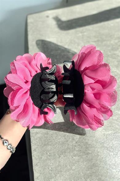 Pembe Renk Çiçek Figürlü Sim Detaylı Mandal Toka