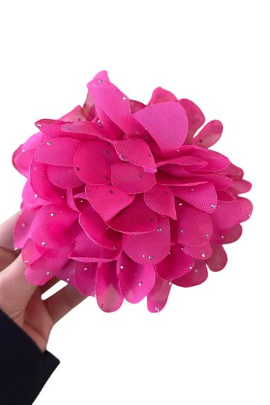Pembe Renk Çiçek Figürlü Taş Detaylı Mandal Toka