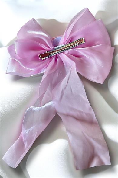 Pembe Renk Gül Figürlü Kurdele Pens Toka