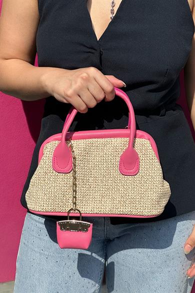 Pembe Renk Hasır Kadın Çanta