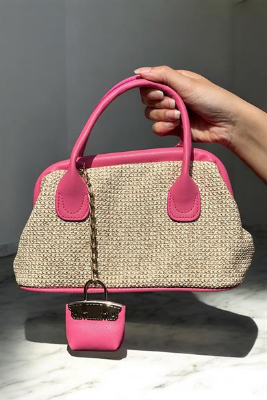 Pembe Renk Hasır Kadın Çanta