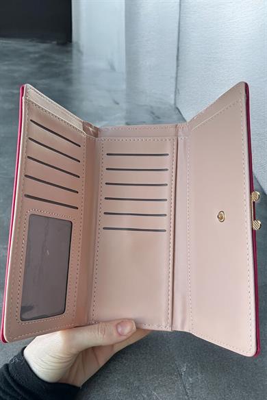 Koyu Pembe Renk Kalp Detaylı Kadın Cüzdan  