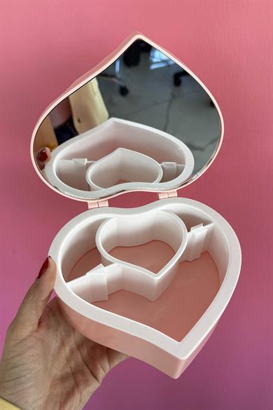 Pembe Renk Kalp Figürlü Aynalı Takı Organizeri