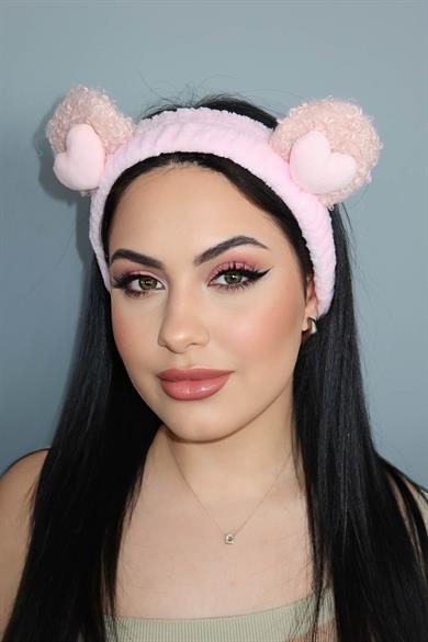 Pembe Renk Kalp Figürlü Peluş Saç Bandı