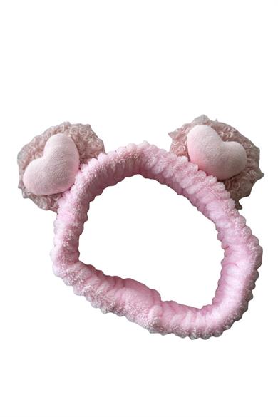 Pembe Renk Kalp Figürlü Peluş Saç Bandı