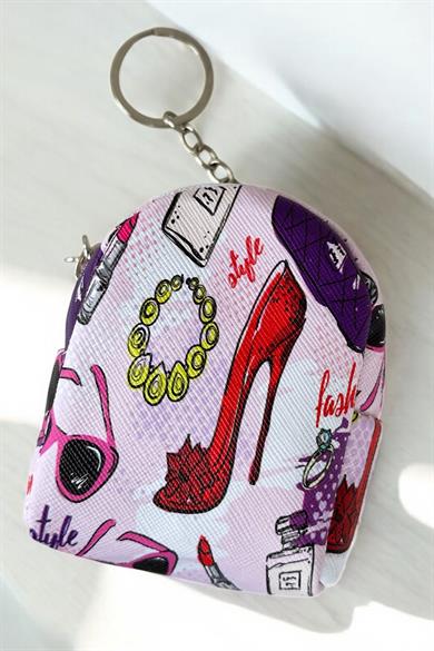 Pembe Renk Karışık Figürlü Anahtarlık Cüzdan