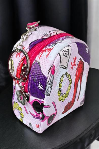 Pembe Renk Karışık Figürlü Anahtarlık Cüzdan