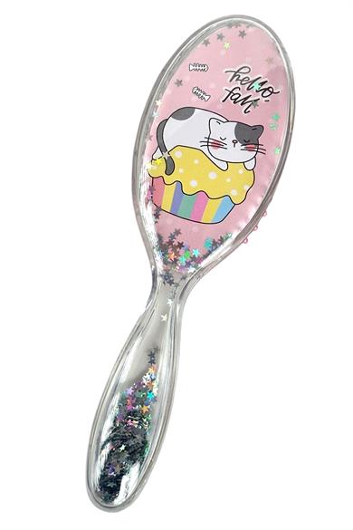 Pembe Renk Kedi Figürlü Sim Detaylı Saç Tarama Fırçası/ Tarak