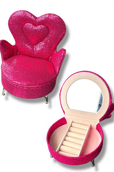 Pembe Renk Koltuk Figürlü Sim Detaylı Takı Kutusu