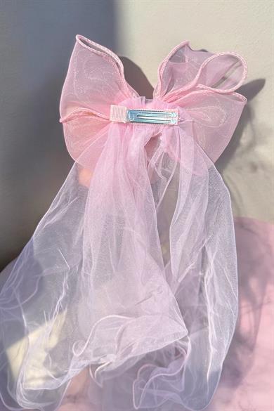 Pembe Renk Kurdele Figürlü Duvak Detaylı Pens Toka