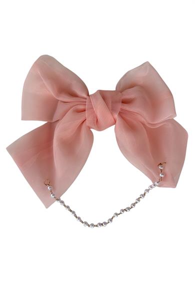 Pembe Renk Kurdele Figürlü İnci Detaylı Otomat Toka