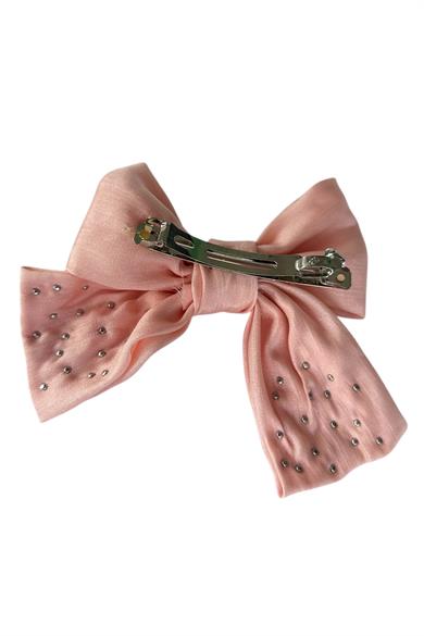 Pembe Renk Kurdele Figürlü İnci Detaylı Otomat Toka