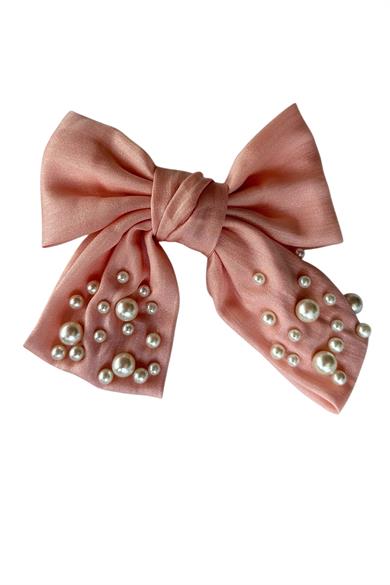 Pembe Renk Kurdele Figürlü İnci Detaylı Otomat Toka