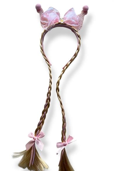 Pembe Renk Kurdele Figürlü Örgü Detaylı Çocuk Taç