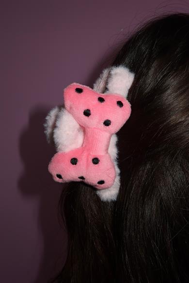 Pembe Renk Kurdele Figürlü Peluş Saç Bandı/ Mandal Toka/ Havlu Bileklik Set