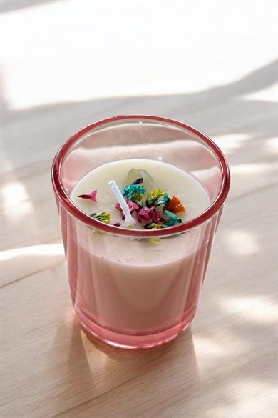 Pembe Renk Kuru Çiçek Detaylı Mum