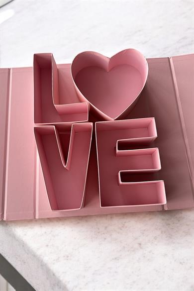 Pembe Renk Love Detaylı Doldurulabilir Hediye Kutusu