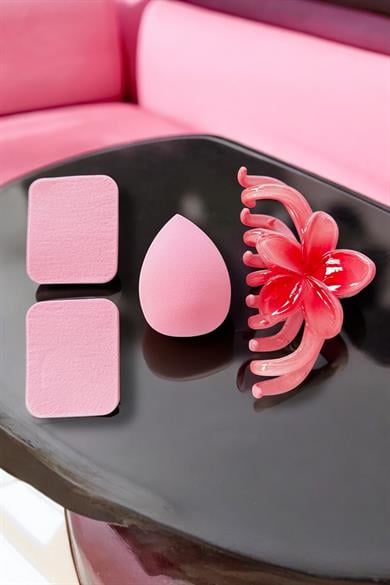 Pembe Renk Mandal Toka/ Makyaj Süngeri/ Pudra Süngeri Set