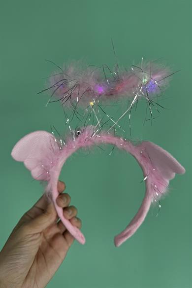 Pembe Renk Melek Figürlü Işıklı Taç 