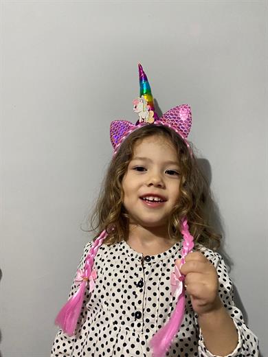 Pembe Renk Örgü Detaylı Karışık Unicorn Figürlü Taç