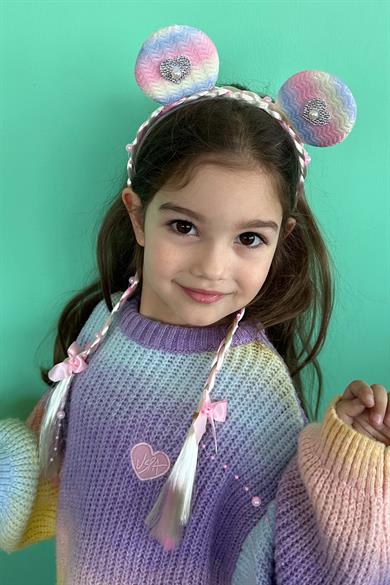 Pembe Renk Örgü Detaylı Kulaklı Çocuk Taç