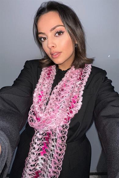 Pembe Renk Örgü Detaylı Şal
