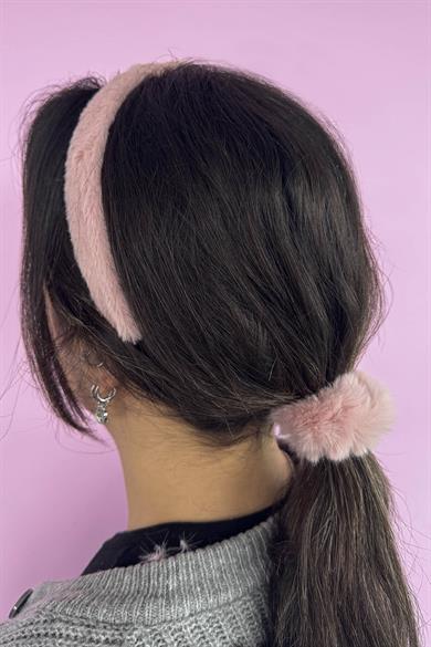Pembe Renk Peluş Taç Ve Simit Toka Set