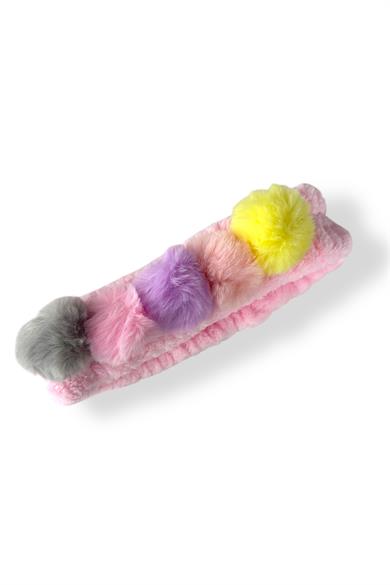Pembe Renk Ponpon Detaylı Peluş Saç Bandı