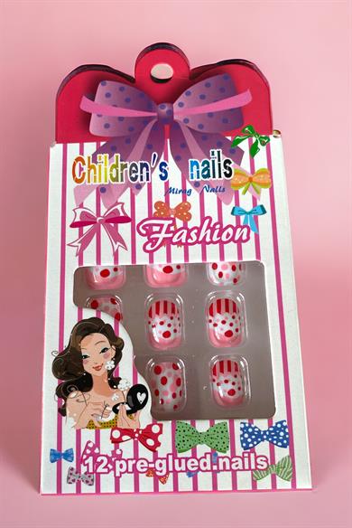 Pembe Renk Puantiye Figürlü Çocuk Takma Tırnak