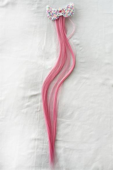 Pembe Renk Saçlı Unicorn Figürlü Yan Toka