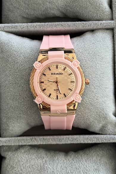 Pembe Renk Silikon Kordonlu Çelik Kadın Saat