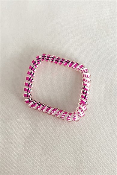 Pembe Renk Siyah Çizgili Helezon Lastik Toka