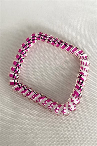 Pembe Renk Siyah Çizgili Helezon Lastik Toka