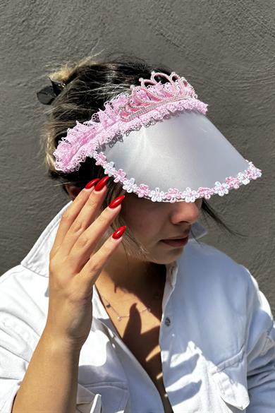 Pembe Renk Taçlı Vizör Şapka