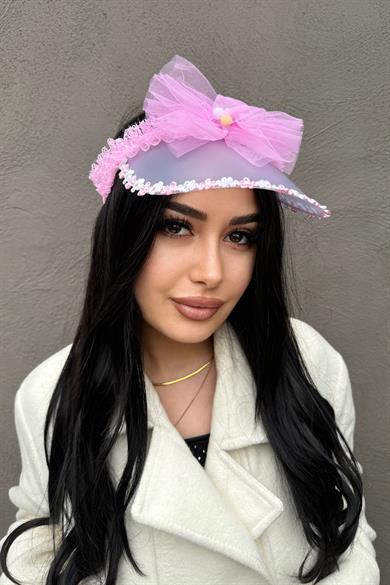 Pembe Renk Taçlı Vizör Şapka