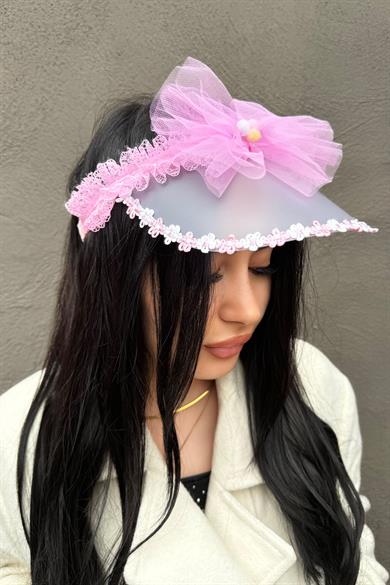 Pembe Renk Taçlı Vizör Şapka