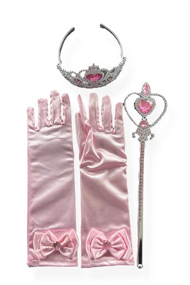 Pembe Renk Taş Detaylı Taç, Asa, Eldiven Set